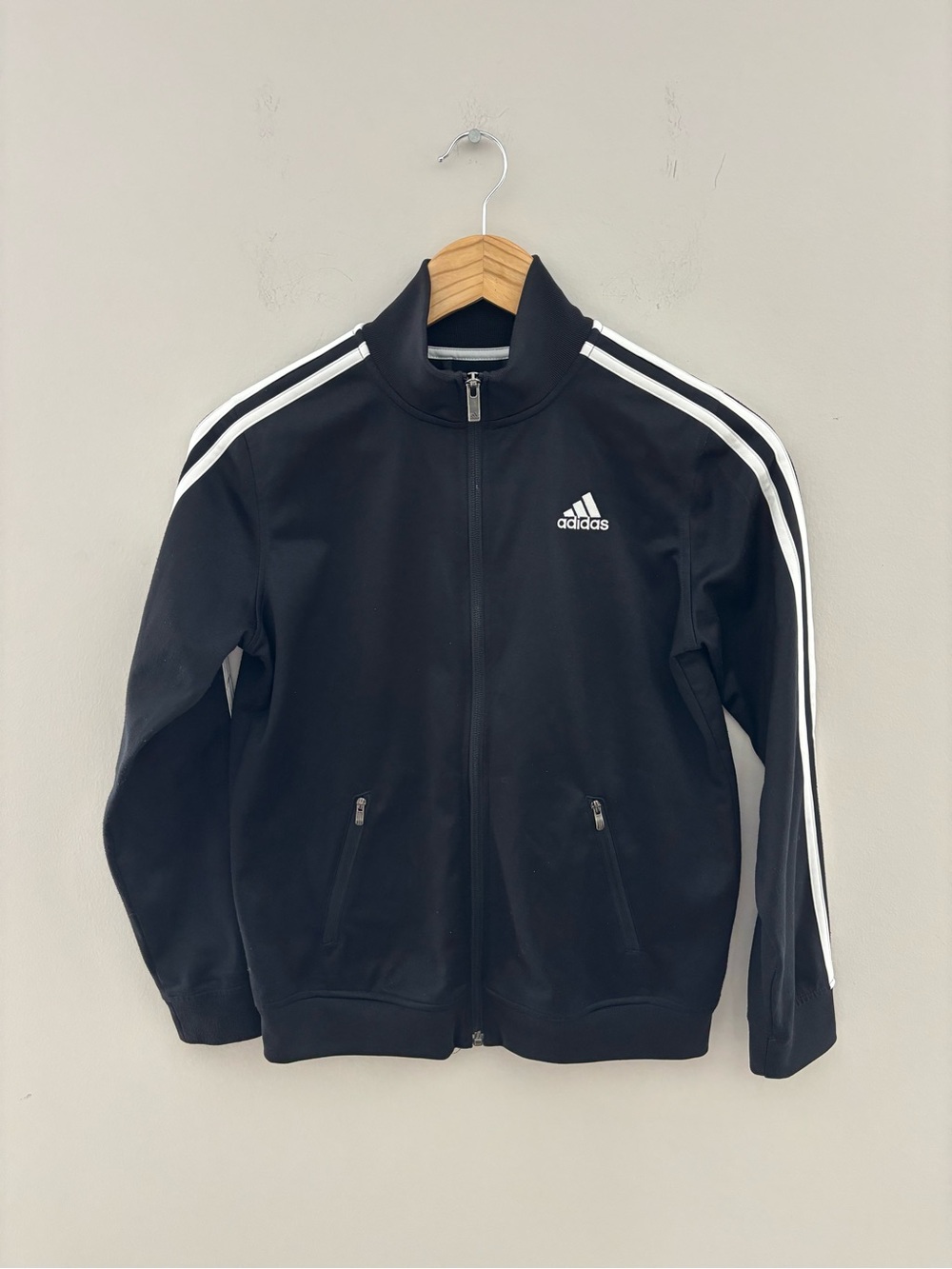 Adidas Youth Track Jacket Black White 3 Stripe Full Zip Athletic Jacket Size M